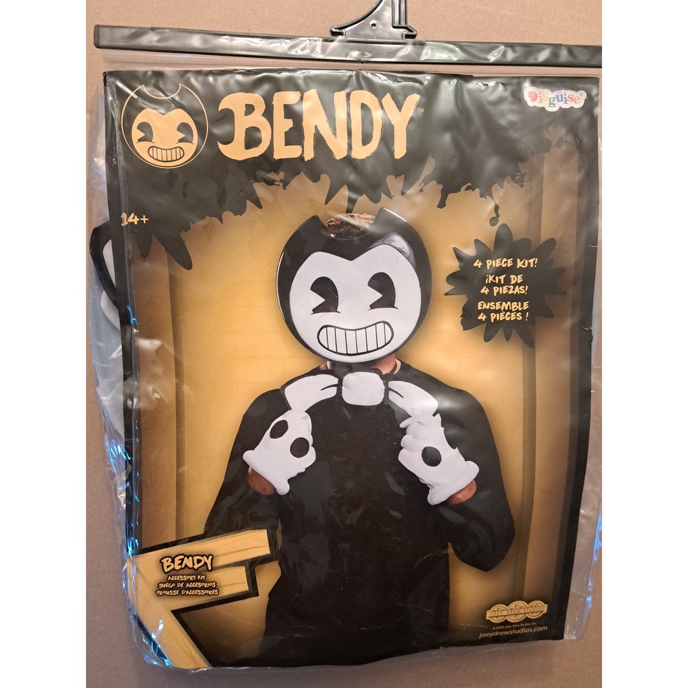 Bendy and the Ink Machine 4 Piece Costume Accessory Kit Mask Gloves Bow 14+ NEW